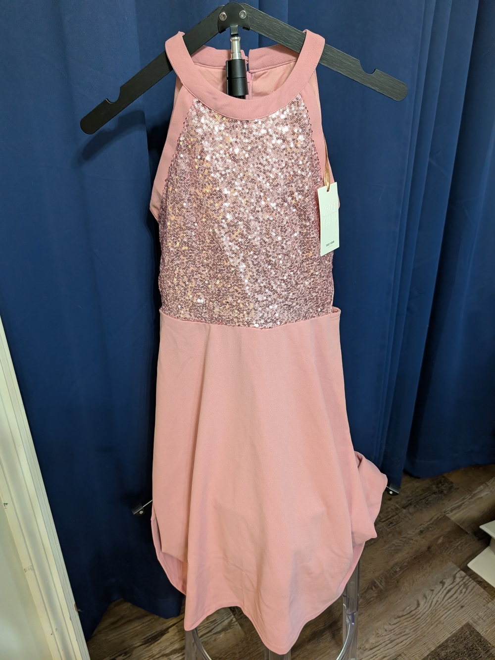 Grace Karin Rose Pink Sequin Halter Girls Dress
